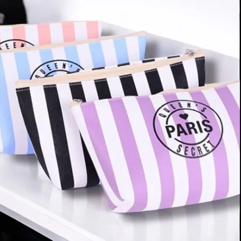 Blue White Striped Zipper Top Closure Cosmetic Bag Victoria’s Secret NEW